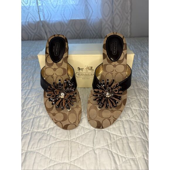 Coach Skye patent leather sandals in chestnut - 8 - Picture 1 of 7